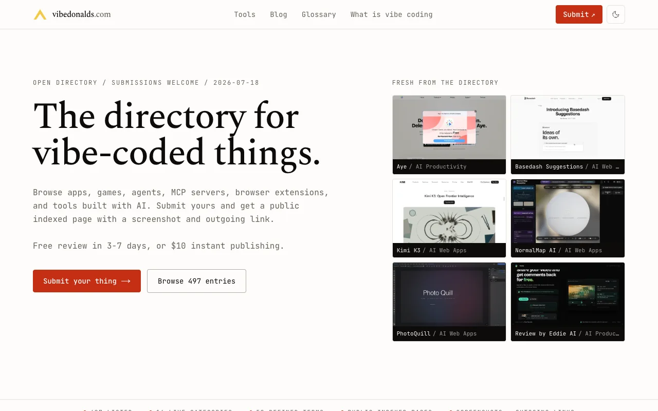 Vibedonalds homepage